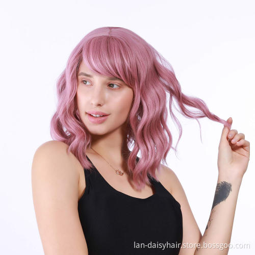 2021 Wholesale Price Straight Curly Wigs with Lace Frontal Pink Synthetic Wigs For Black women
